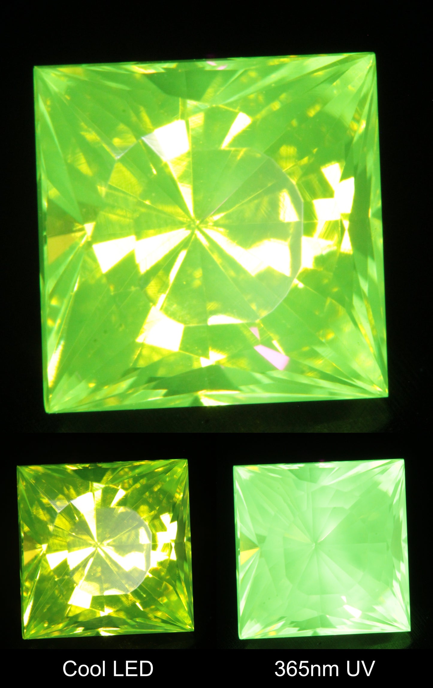 Neon Green Fluorescent LuAG Square Gemstone