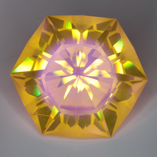 Pink and Gold Ce/Nd YAG Flower Cut Gem (88.2 ct)