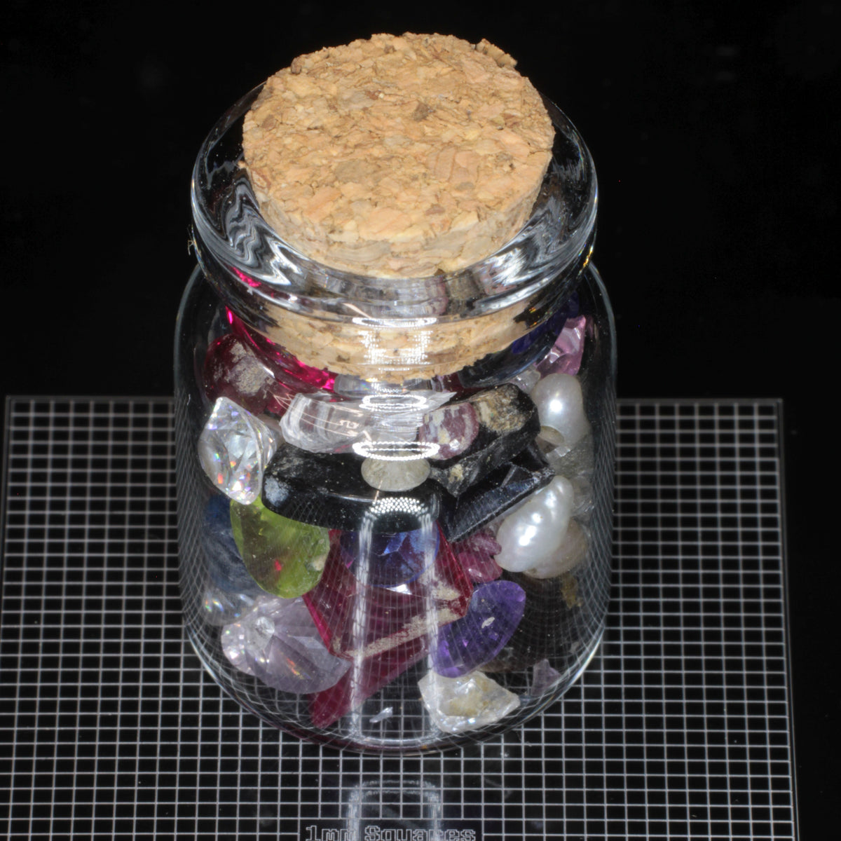 Gem Vials: Natural Kornerupine, Garnet, and Tunduru stones, mixed Popout Stones and Pearls