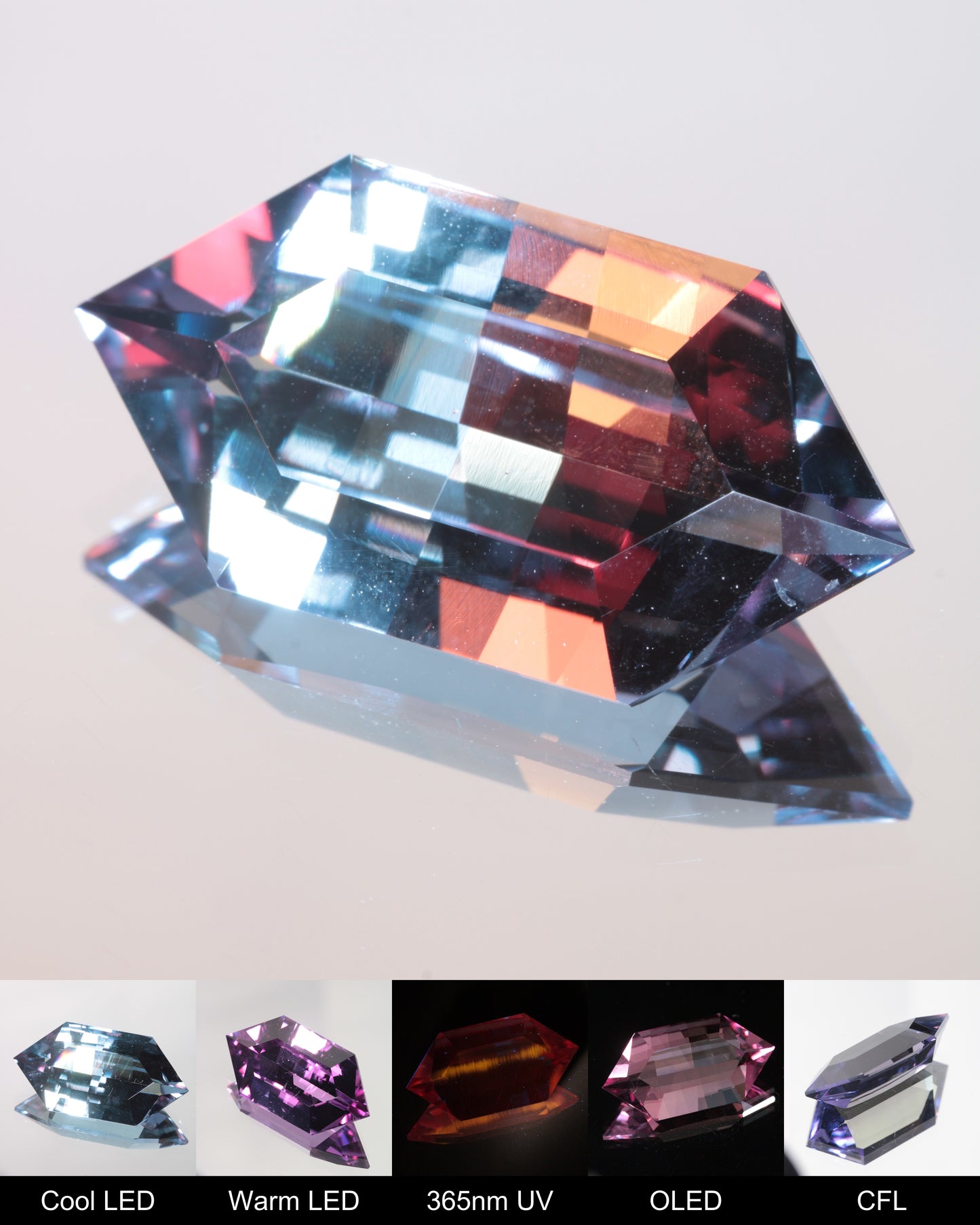 Fancy Pixel Cut RetroHex in Color Change Lab Sapphire 21ct
