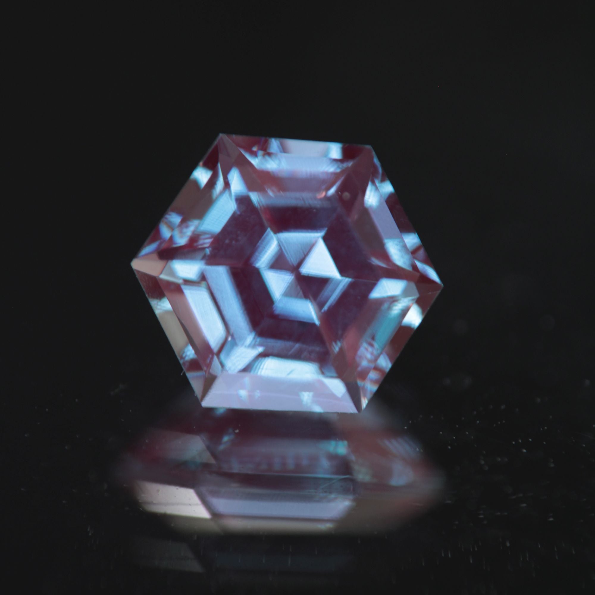 Hexagonal Alexandrite Stone with the Blue Axis Visible