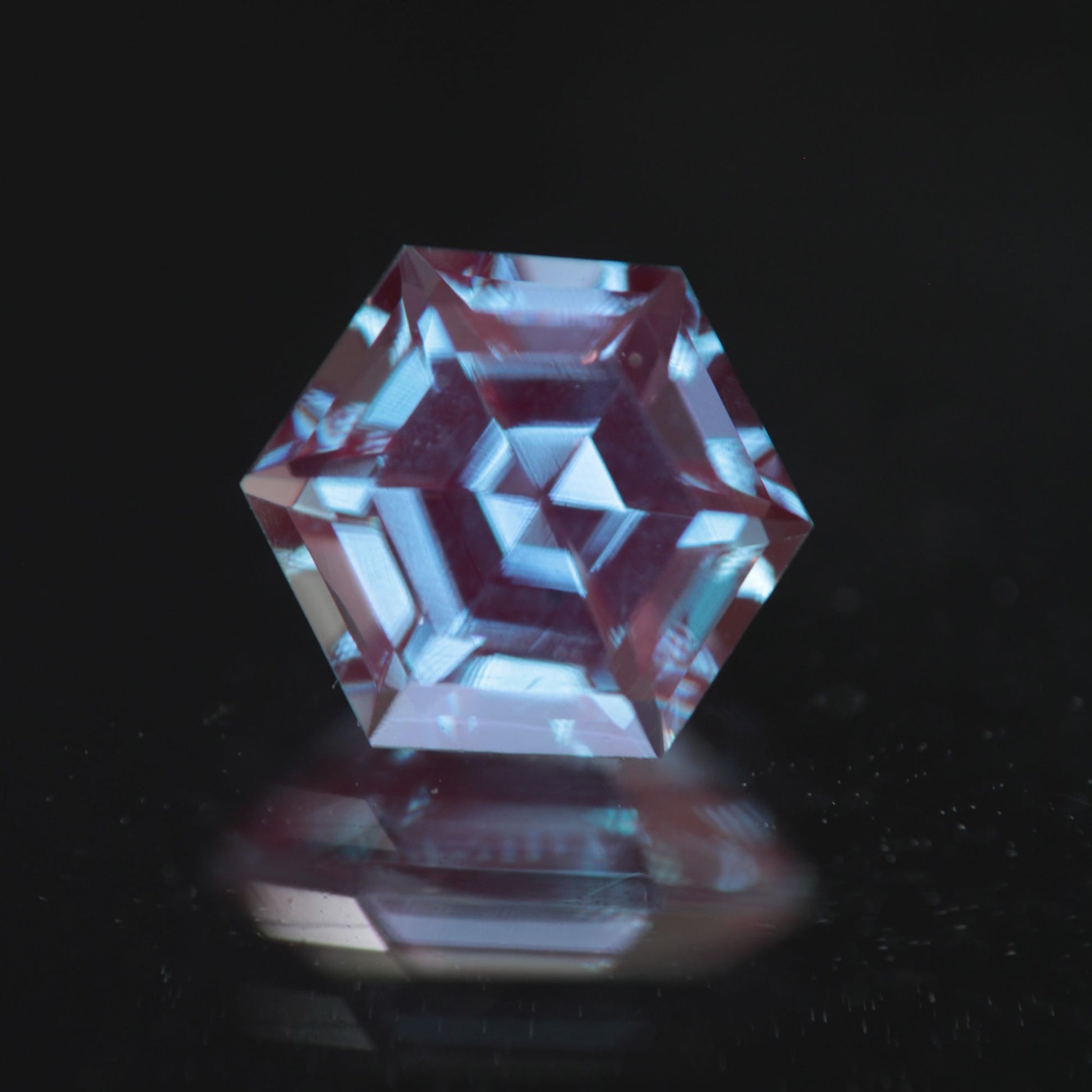 Hexagonal Alexandrite Stone with the Blue Axis Visible