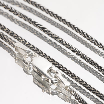 Black Wheat Chain, 18 inch Black Sterling Silver Chain (Diamond-cut)