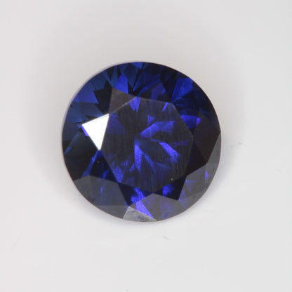 Faceted Flame Fusion Blue Sapphire Round Gemstone