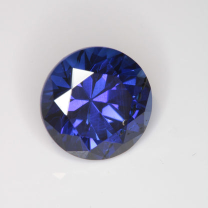 Faceted Flame Fusion Blue Sapphire Round Gemstone