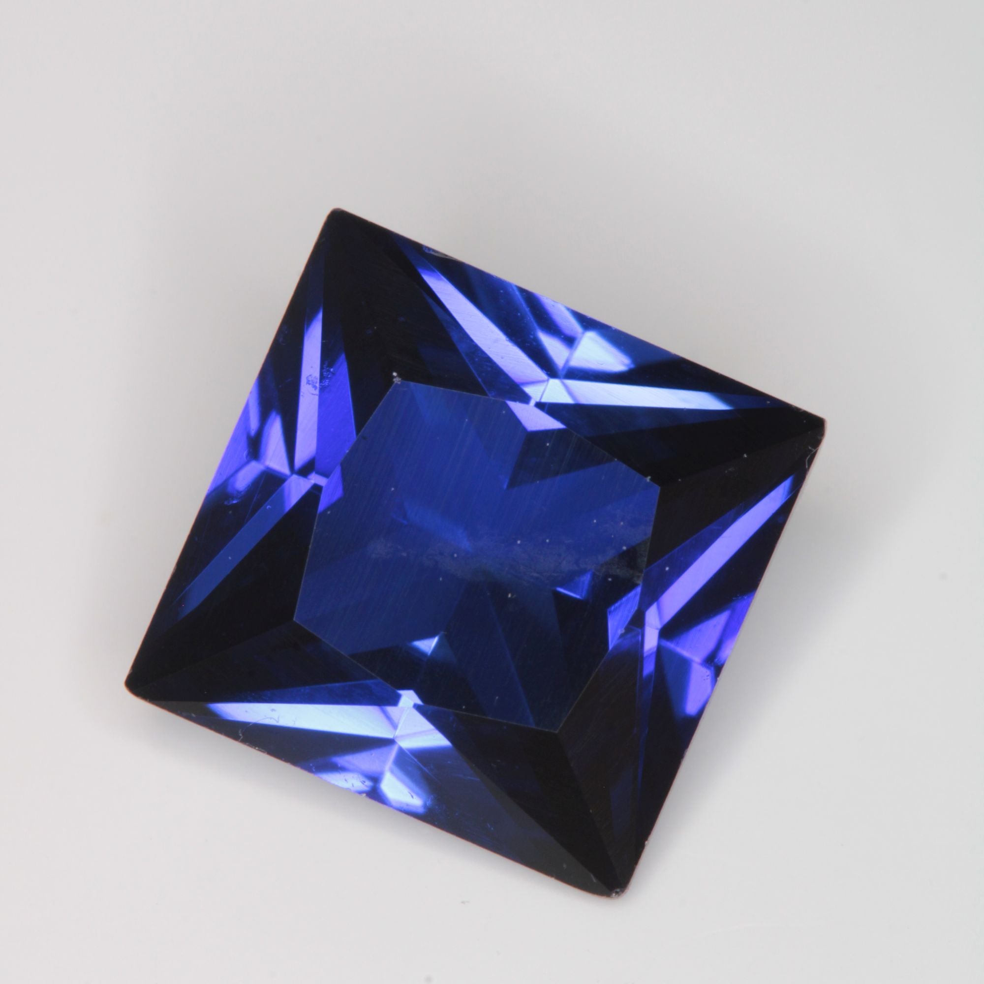 Faceted Flame Fusion Blue Sapphire Square Gemstone