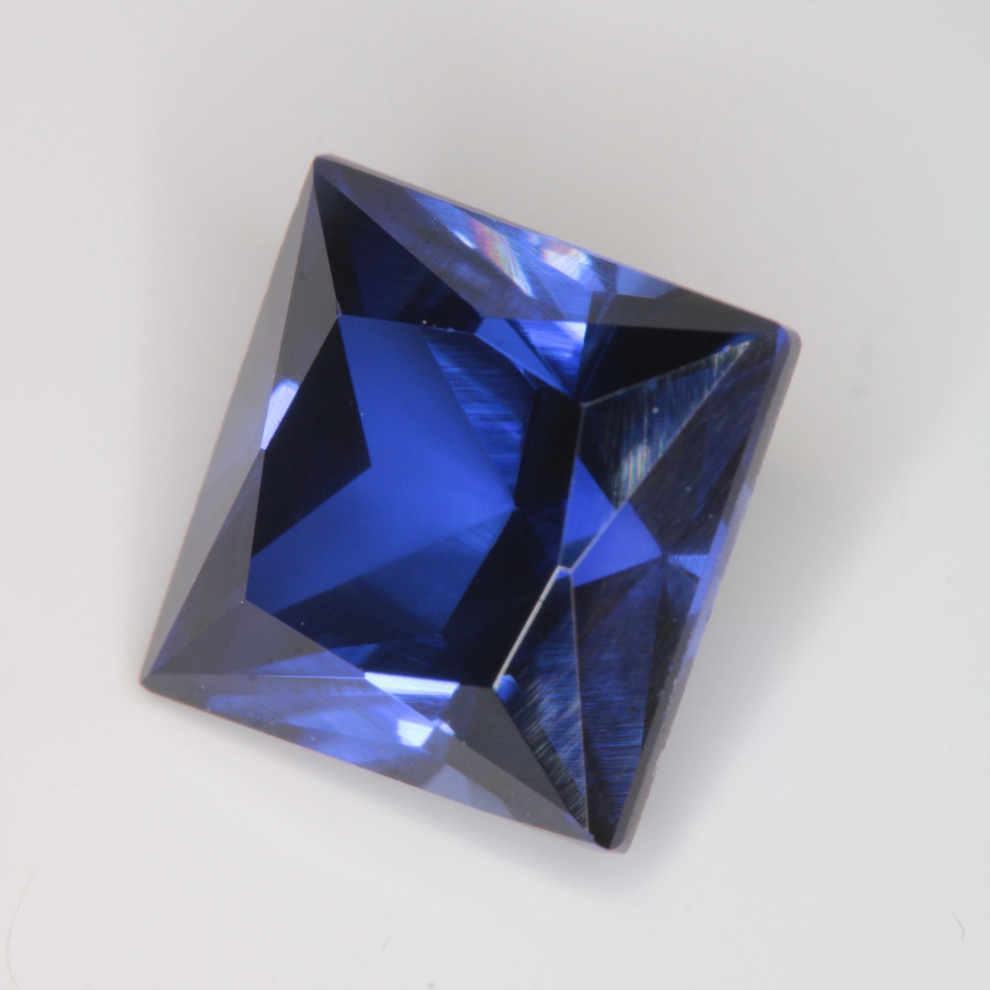 Faceted Flame Fusion Blue Sapphire Square Gemstone