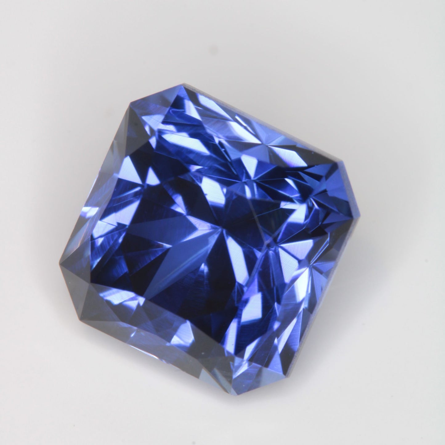 Faceted Flame Fusion Blue Sapphire Square Gemstone