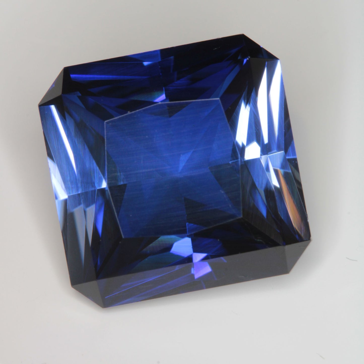 Faceted Flame Fusion Blue Sapphire Square Gemstone