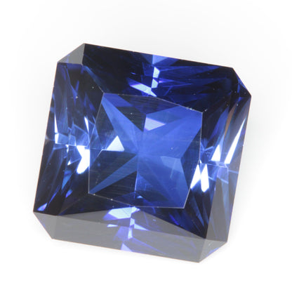 Faceted Flame Fusion Blue Sapphire Square Gemstone