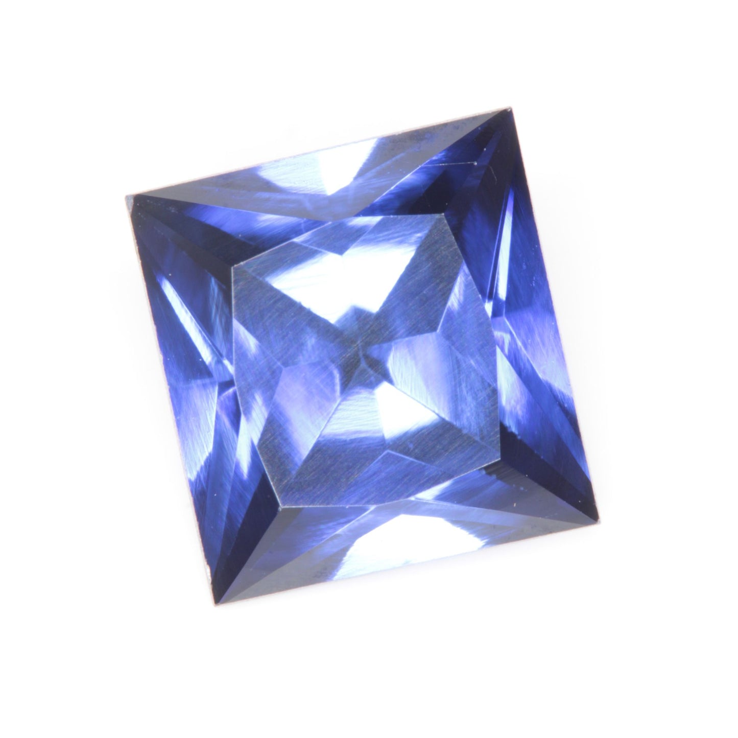 Faceted Flame Fusion Blue Sapphire Rectangle Gemstone