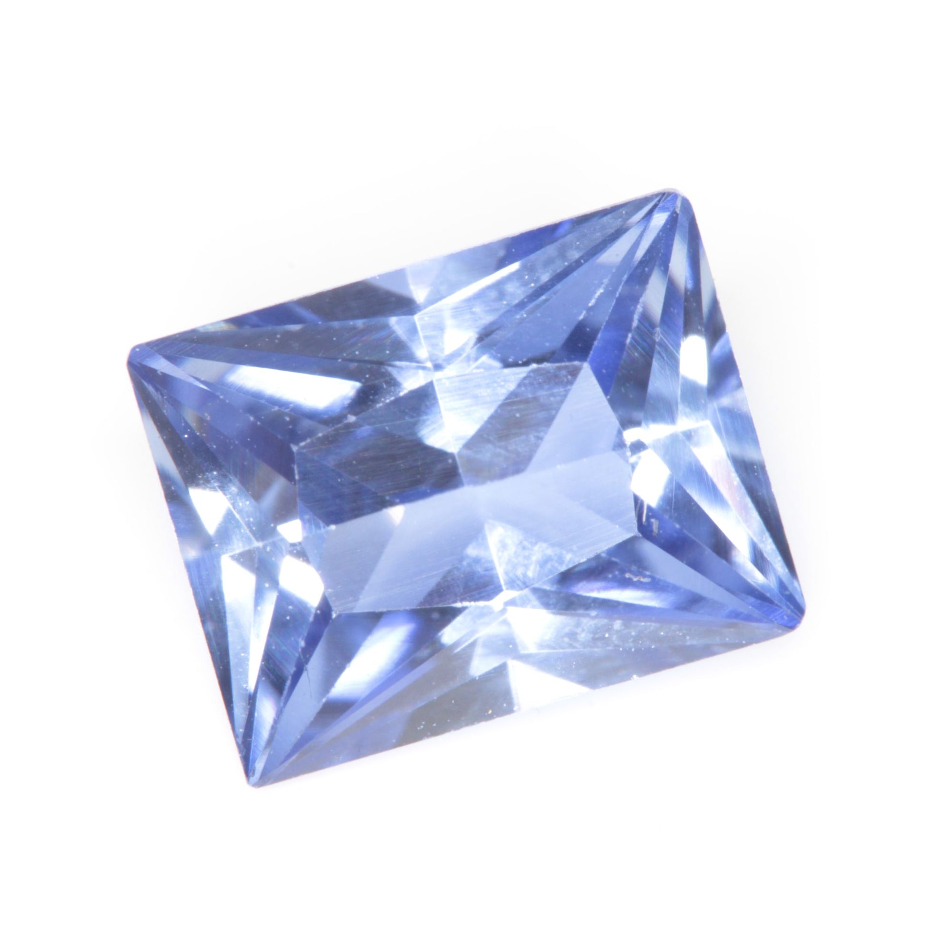 Faceted Flame Fusion Blue Sapphire Rectangle Gemstone