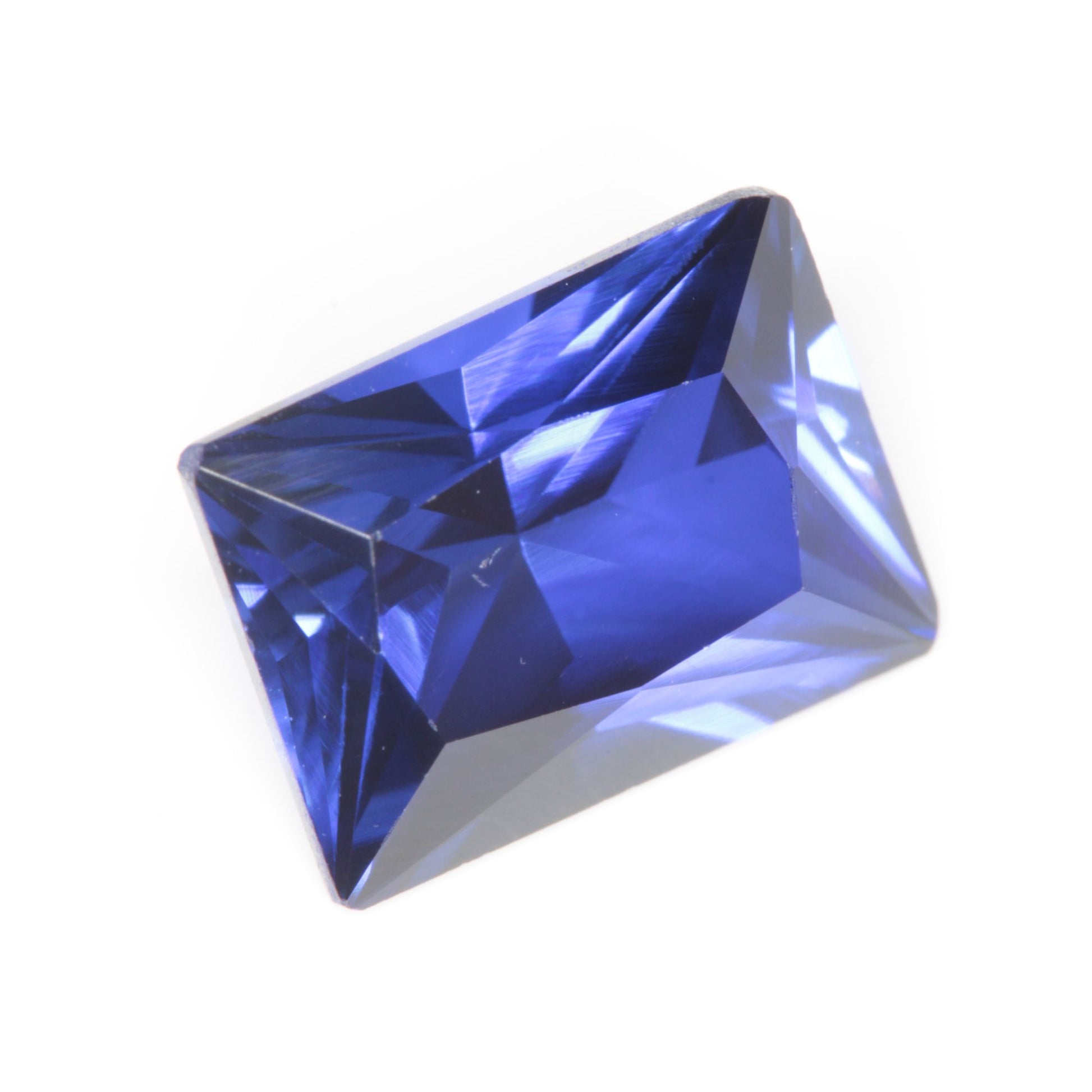 Faceted Flame Fusion Blue Sapphire Rectangle Gemstone