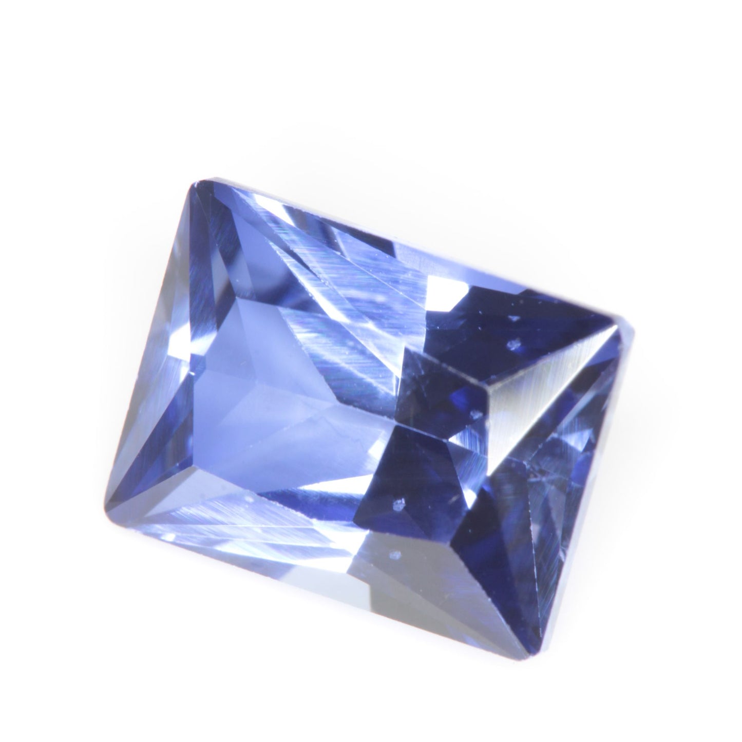 Faceted Flame Fusion Blue Sapphire Rectangle Gemstone