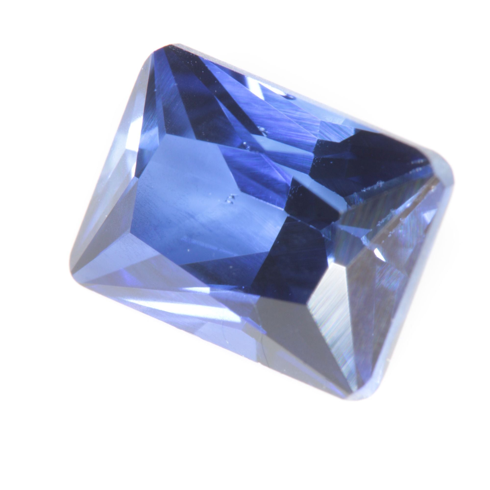 Faceted Flame Fusion Blue Sapphire Rectangle Gemstone