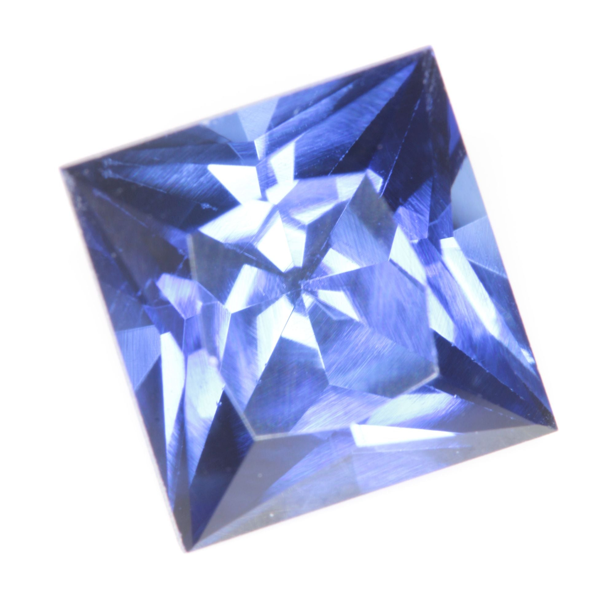 Faceted Flame Fusion Blue Sapphire Rectangle Gemstone