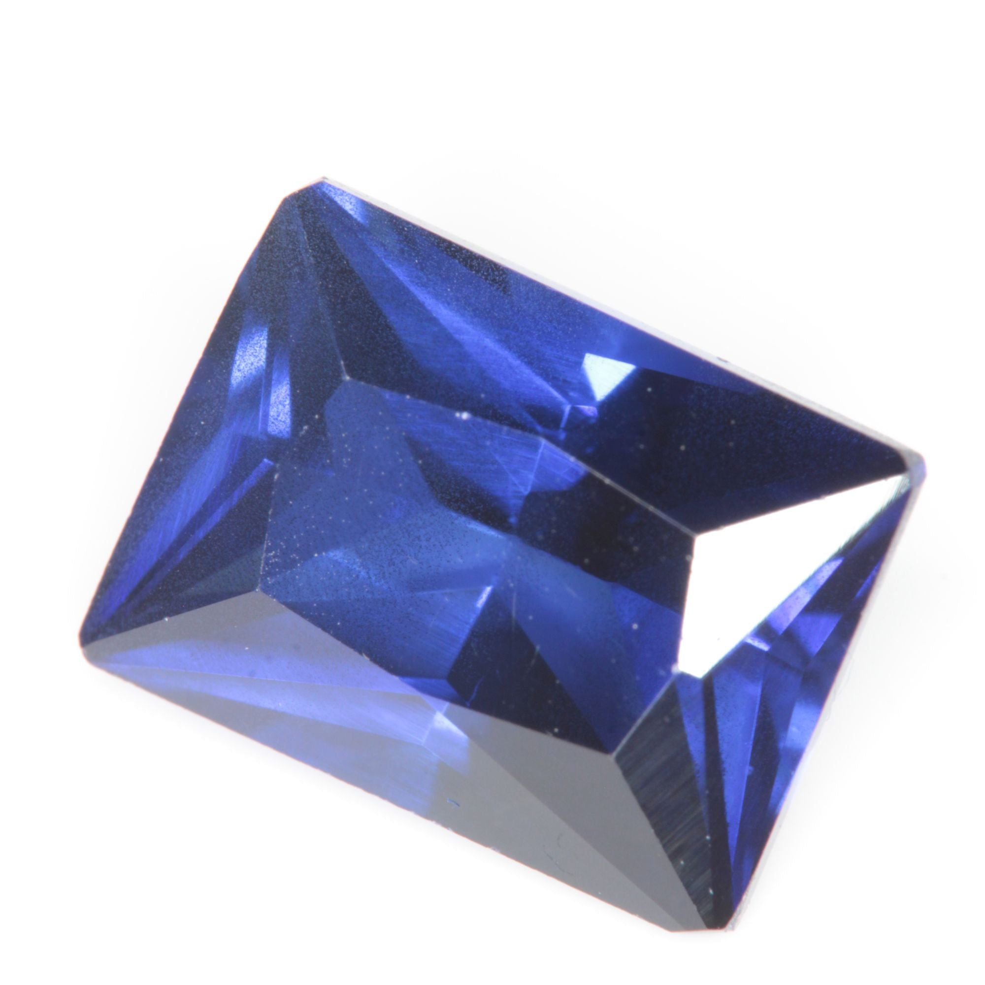 Faceted Flame Fusion Blue Sapphire Rectangle Gemstone