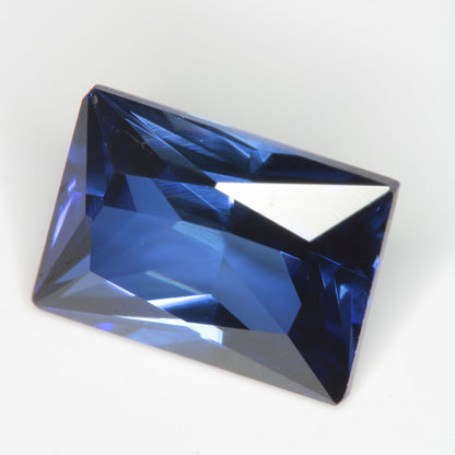 Faceted Flame Fusion Blue Sapphire Rectangle Gemstone