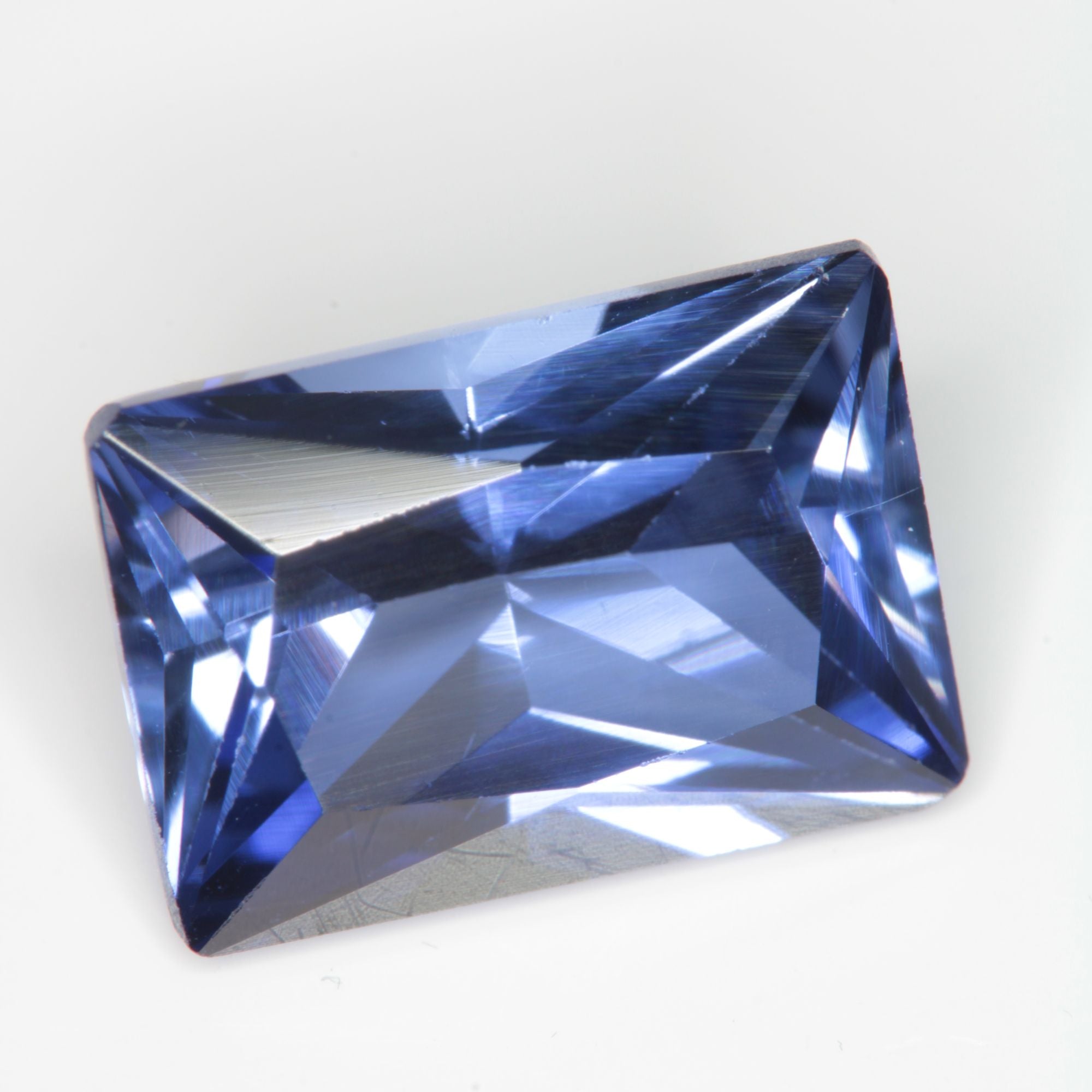 Faceted Flame Fusion Blue Sapphire Rectangle Gemstone