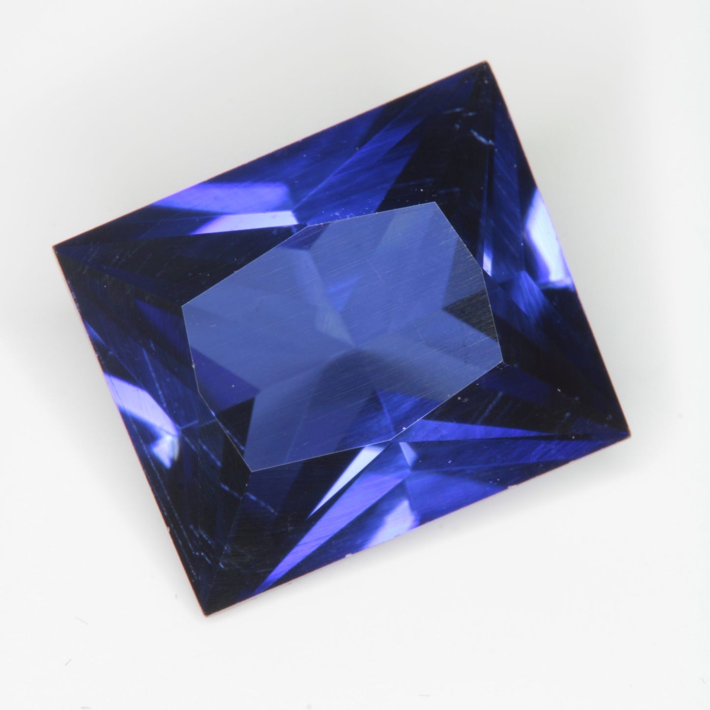 Faceted Flame Fusion Blue Sapphire Rectangle Gemstone