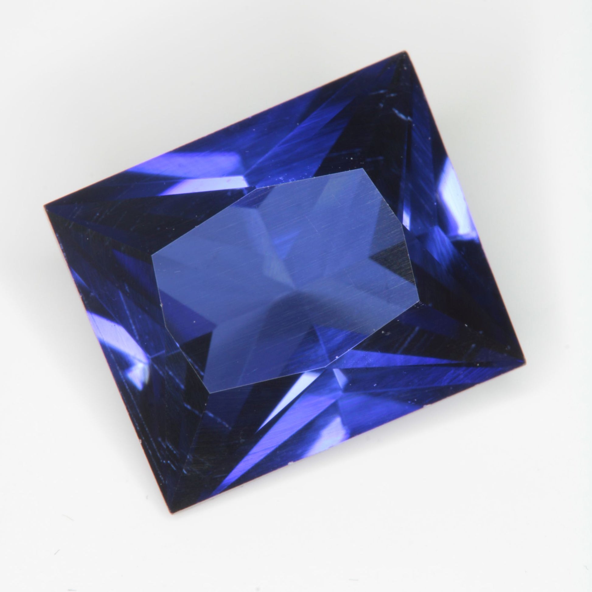 Faceted Flame Fusion Blue Sapphire Rectangle Gemstone