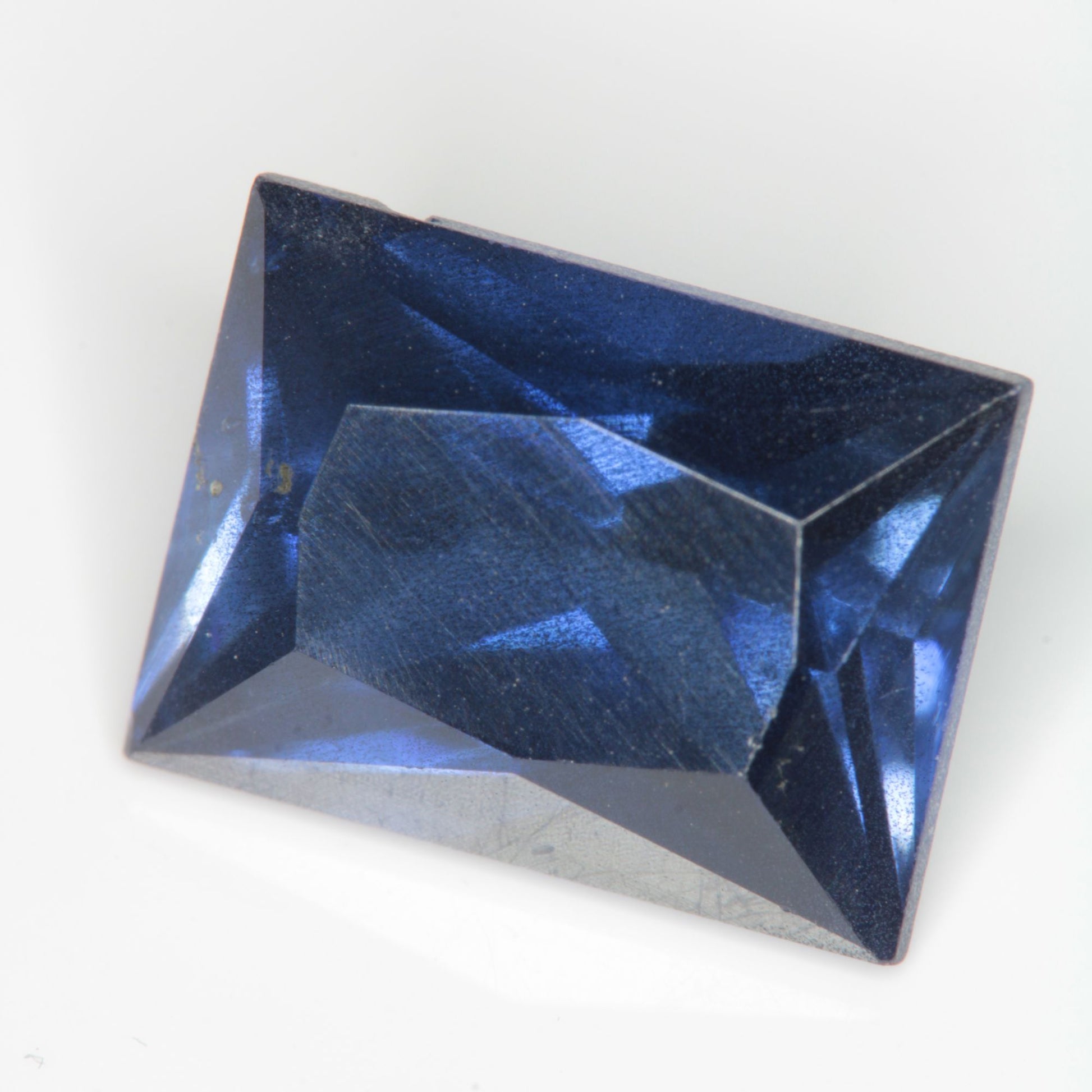 Faceted Flame Fusion Blue Sapphire Rectangle Gemstone