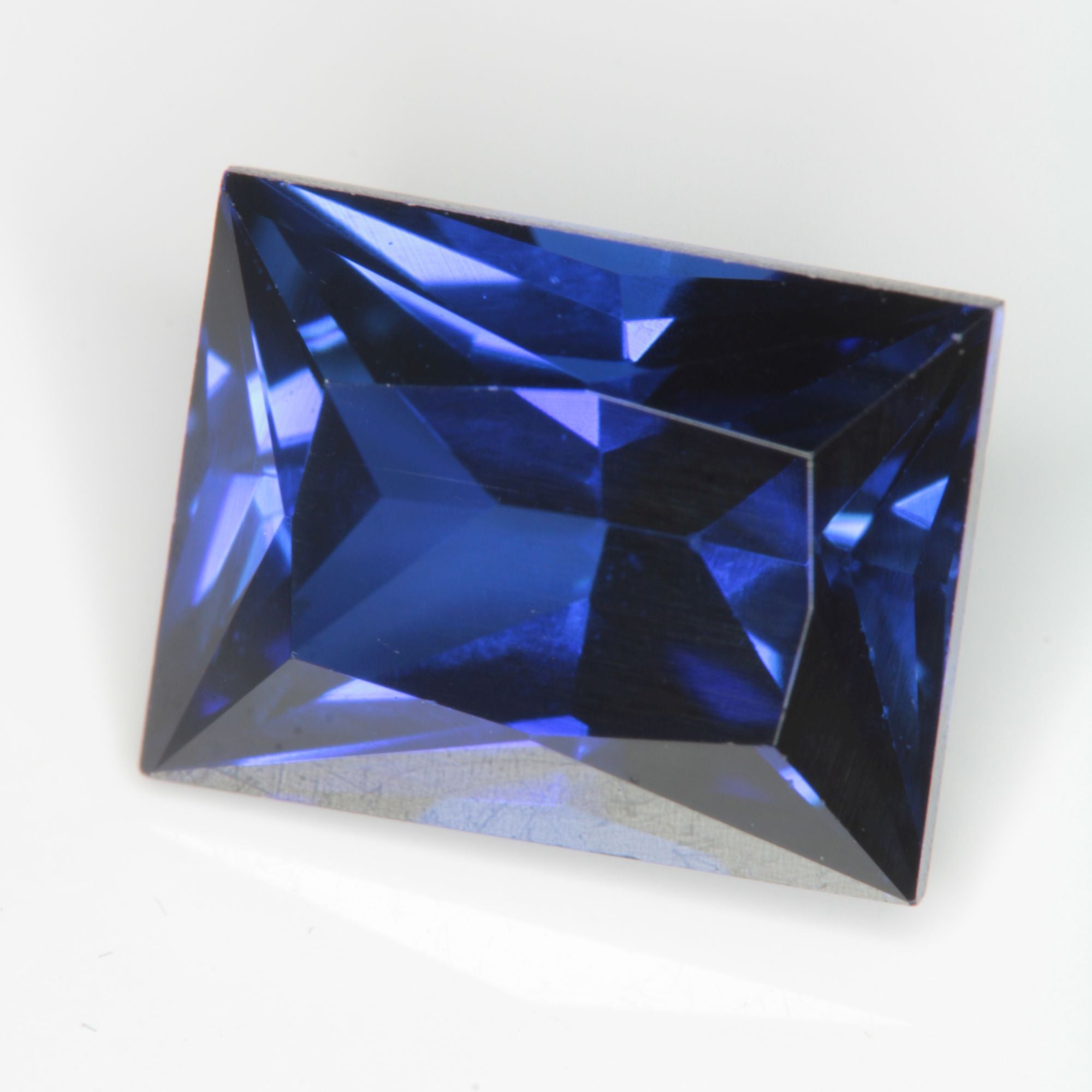 Faceted Flame Fusion Blue Sapphire Rectangle Gemstone