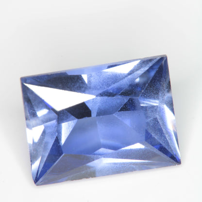 Faceted Flame Fusion Blue Sapphire Rectangle Gemstone