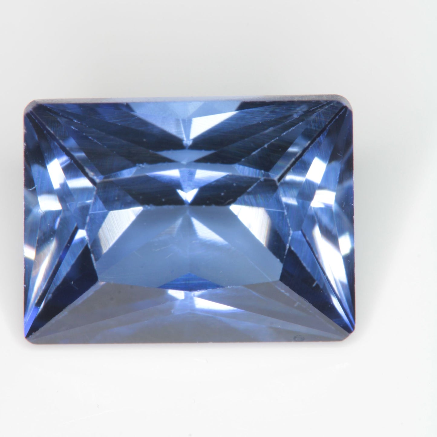 Faceted Flame Fusion Blue Sapphire Rectangle Gemstone