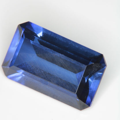 Faceted Flame Fusion Blue Sapphire Rectangle Gemstone