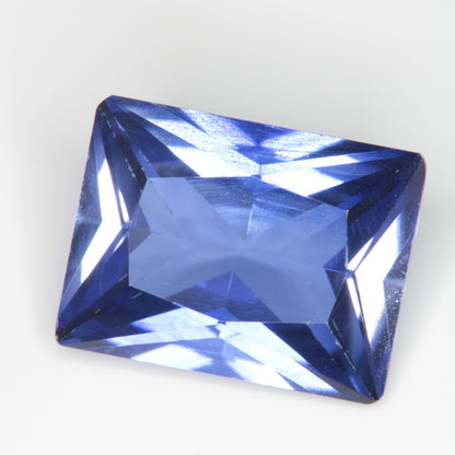 Faceted Flame Fusion Blue Sapphire Rectangle Gemstone