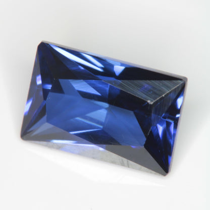 Faceted Flame Fusion Blue Sapphire Rectangle Gemstone