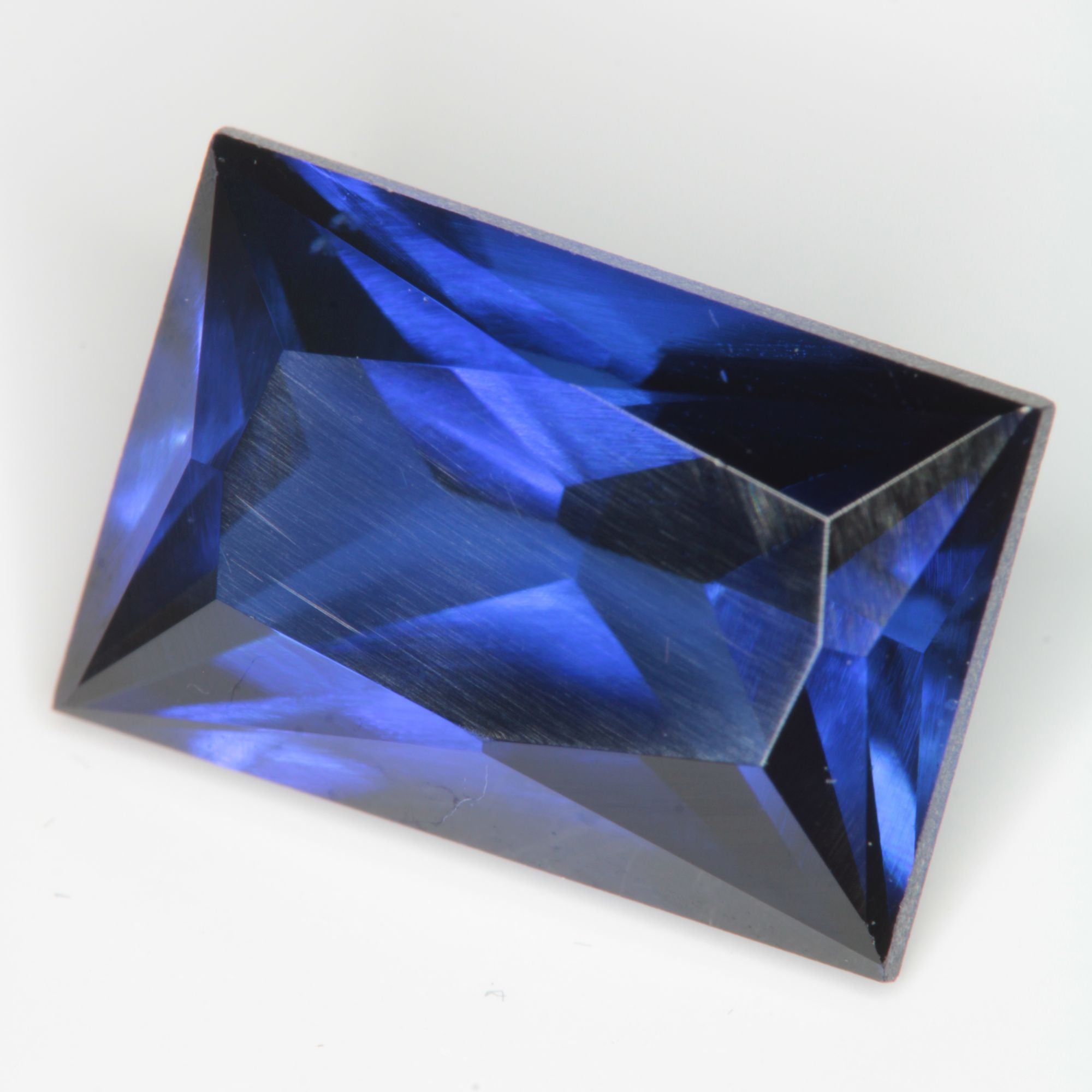 Faceted Flame Fusion Blue Sapphire Rectangle Gemstone