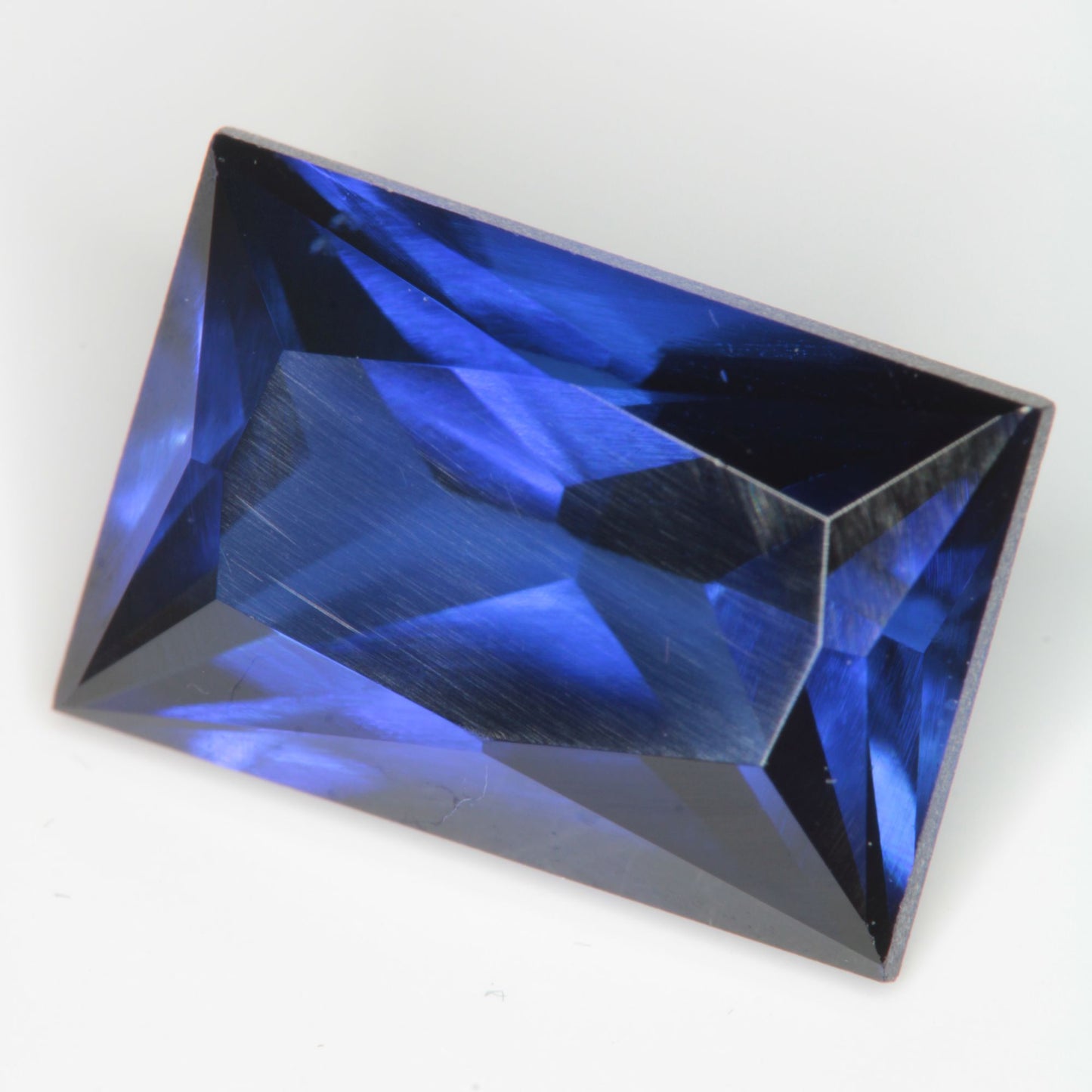 Faceted Flame Fusion Blue Sapphire Rectangle Gemstone
