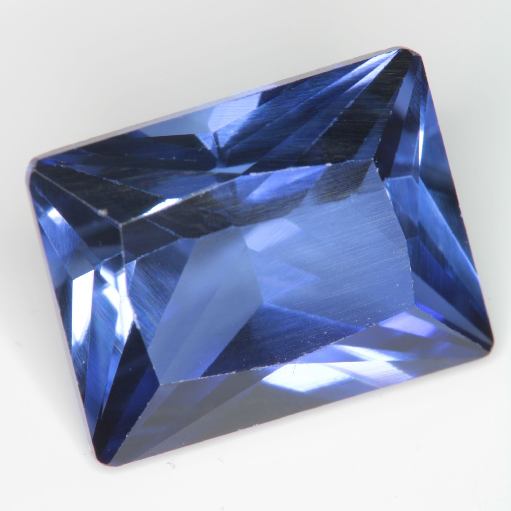 Faceted Flame Fusion Blue Sapphire Rectangle Gemstone