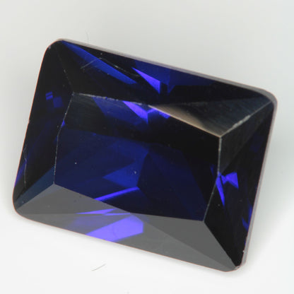 Faceted Flame Fusion Blue Sapphire Rectangle Gemstone