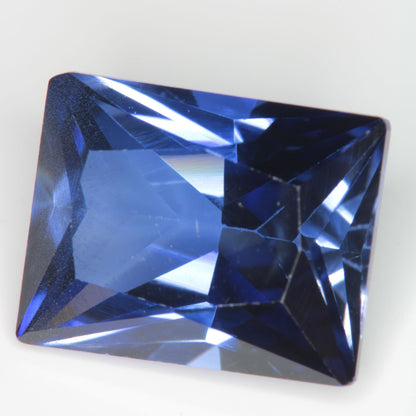 Faceted Flame Fusion Blue Sapphire Rectangle Gemstone