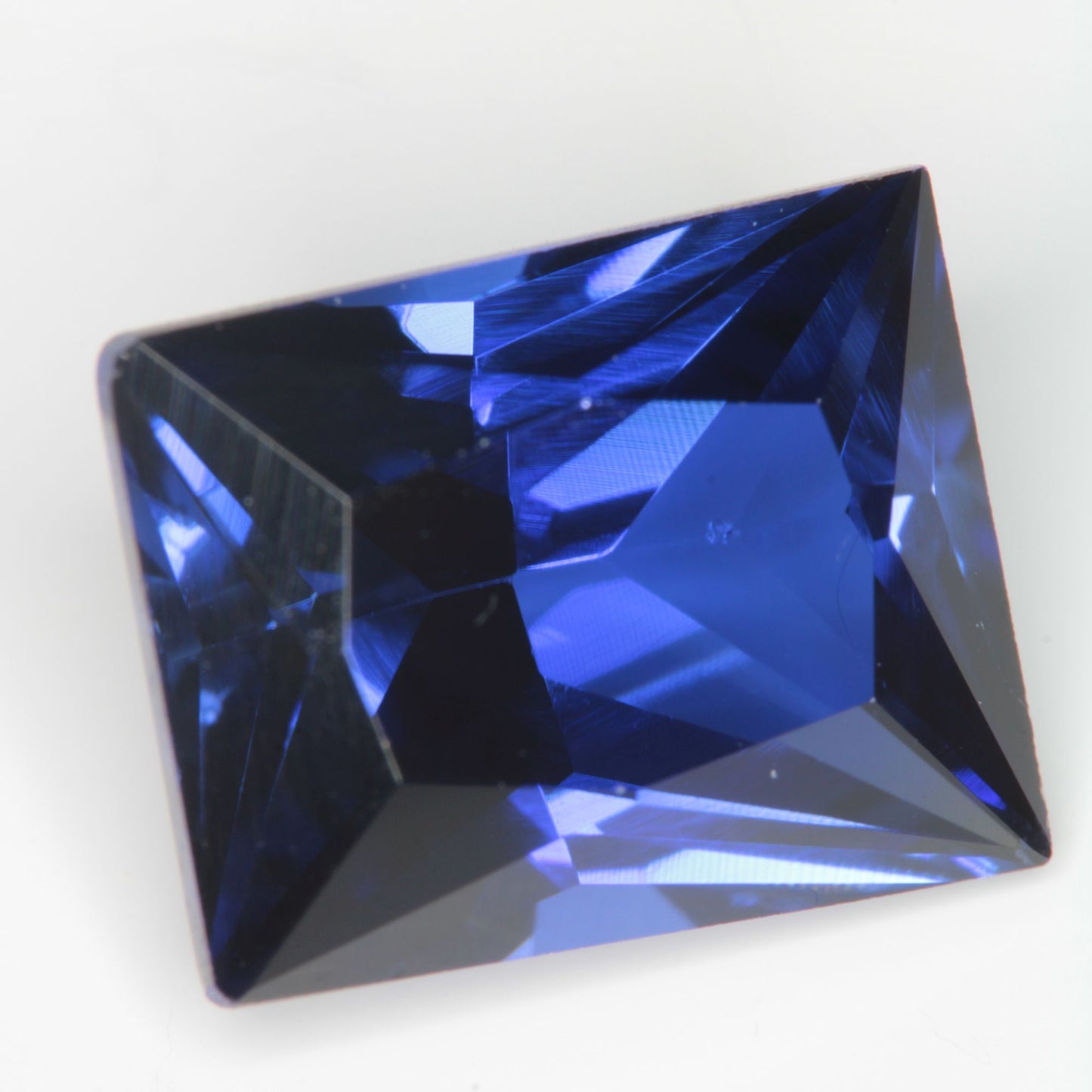 Faceted Flame Fusion Blue Sapphire Rectangle Gemstone
