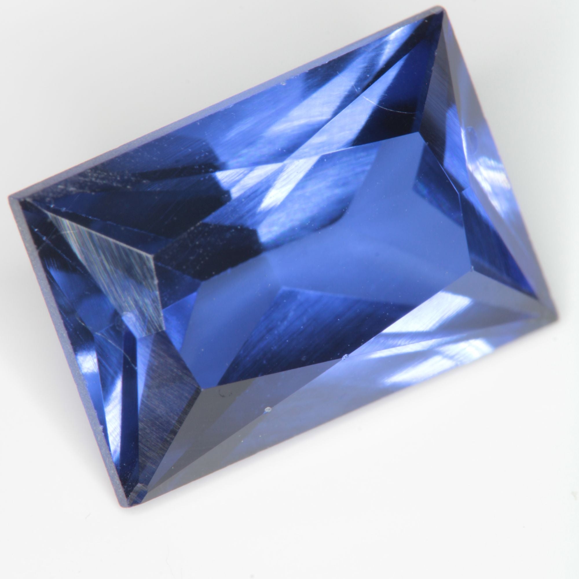Faceted Flame Fusion Blue Sapphire Rectangle Gemstone