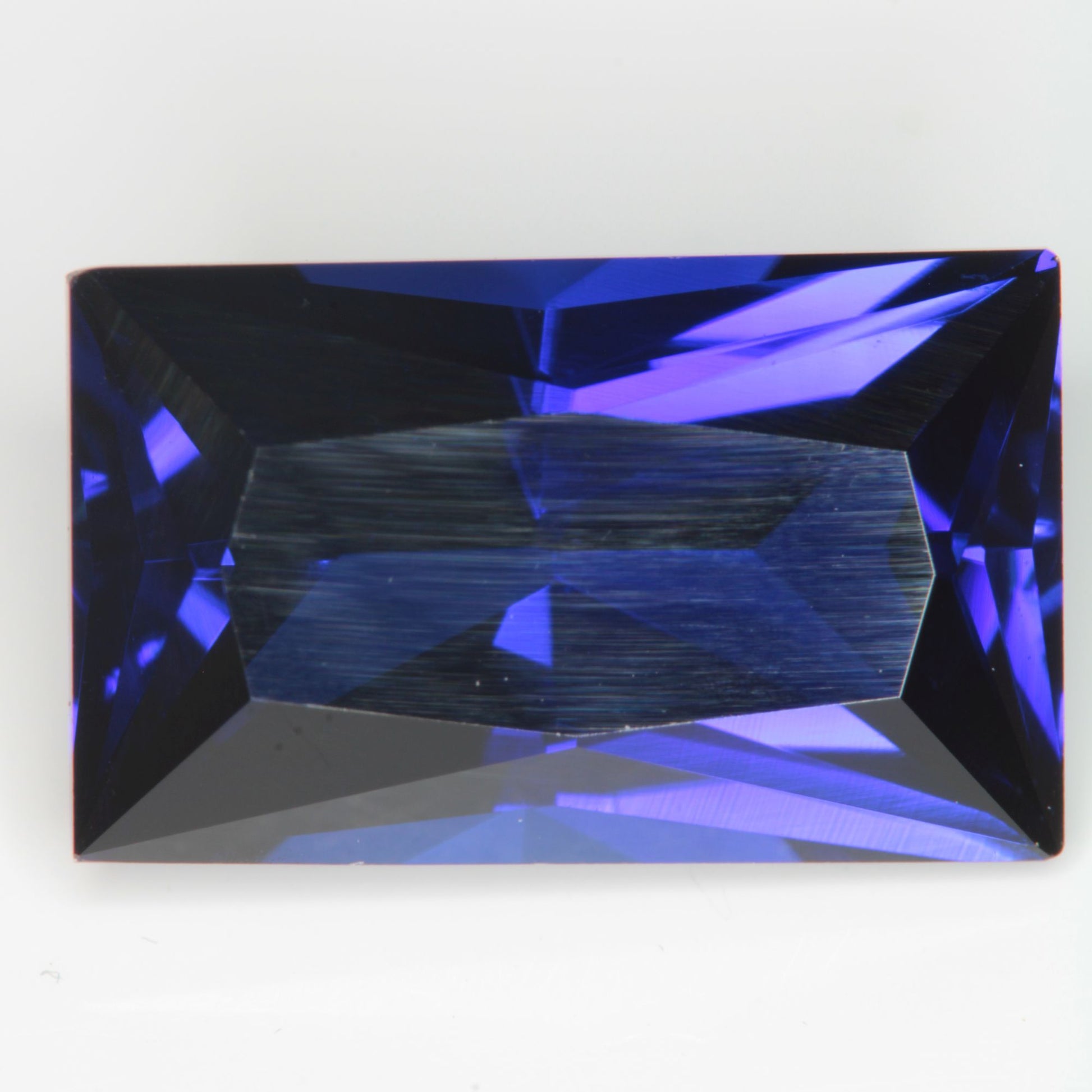 Faceted Flame Fusion Blue Sapphire Rectangle Gemstone