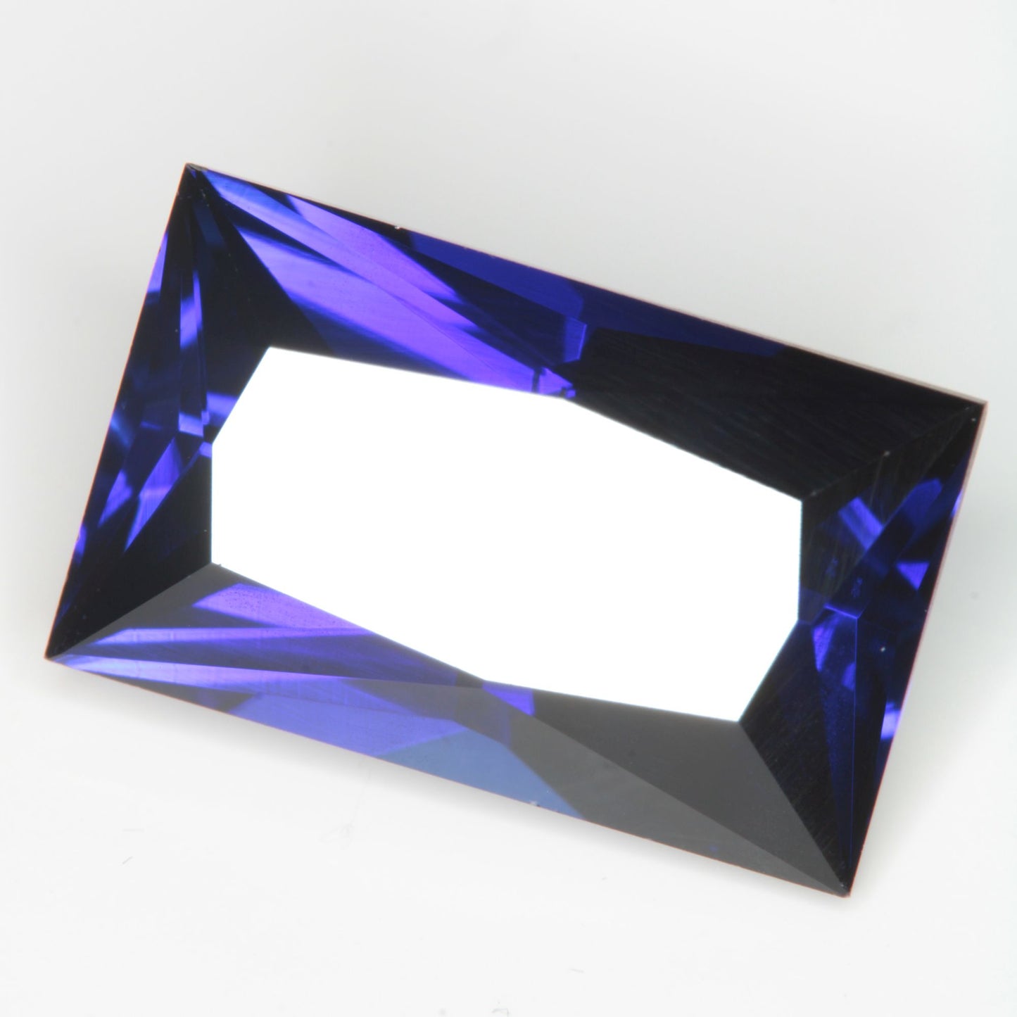 Faceted Flame Fusion Blue Sapphire Rectangle Gemstone