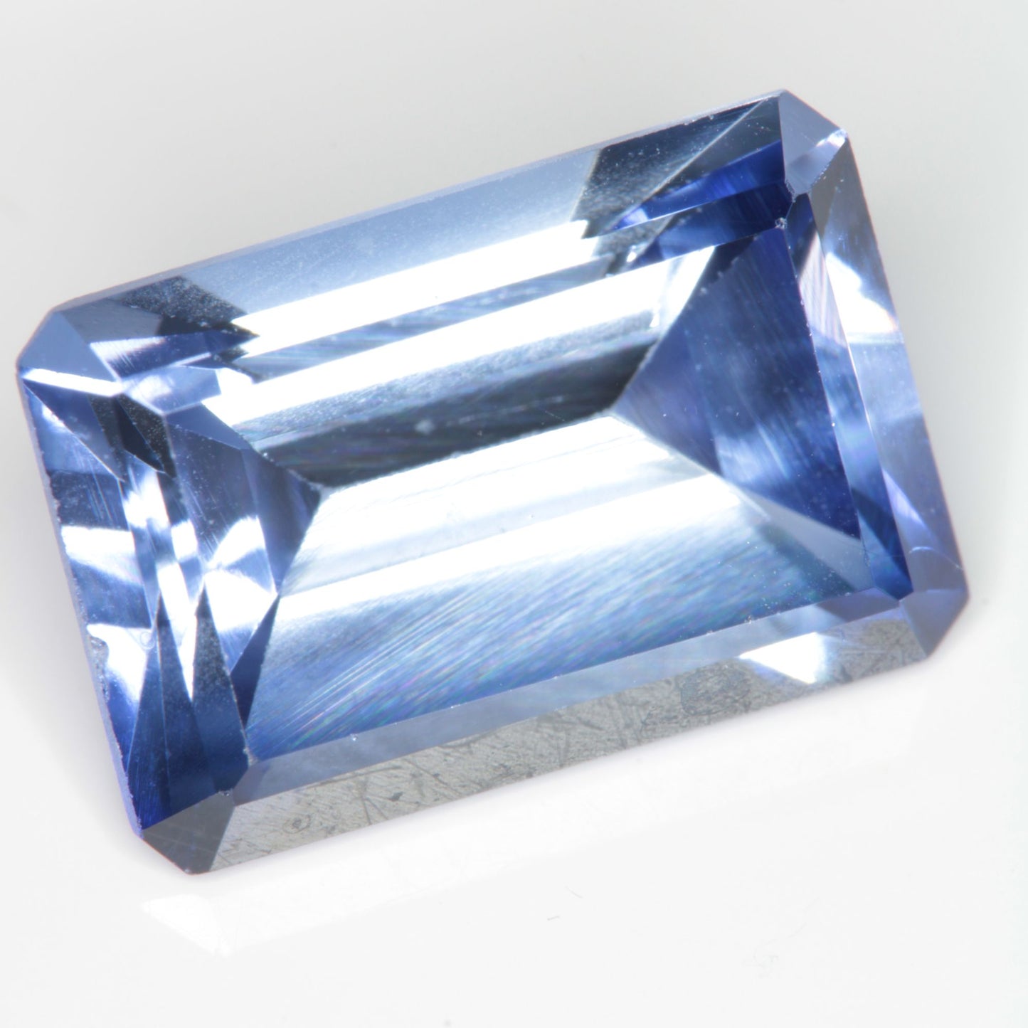 Faceted Flame Fusion Blue Sapphire Rectangle Gemstone
