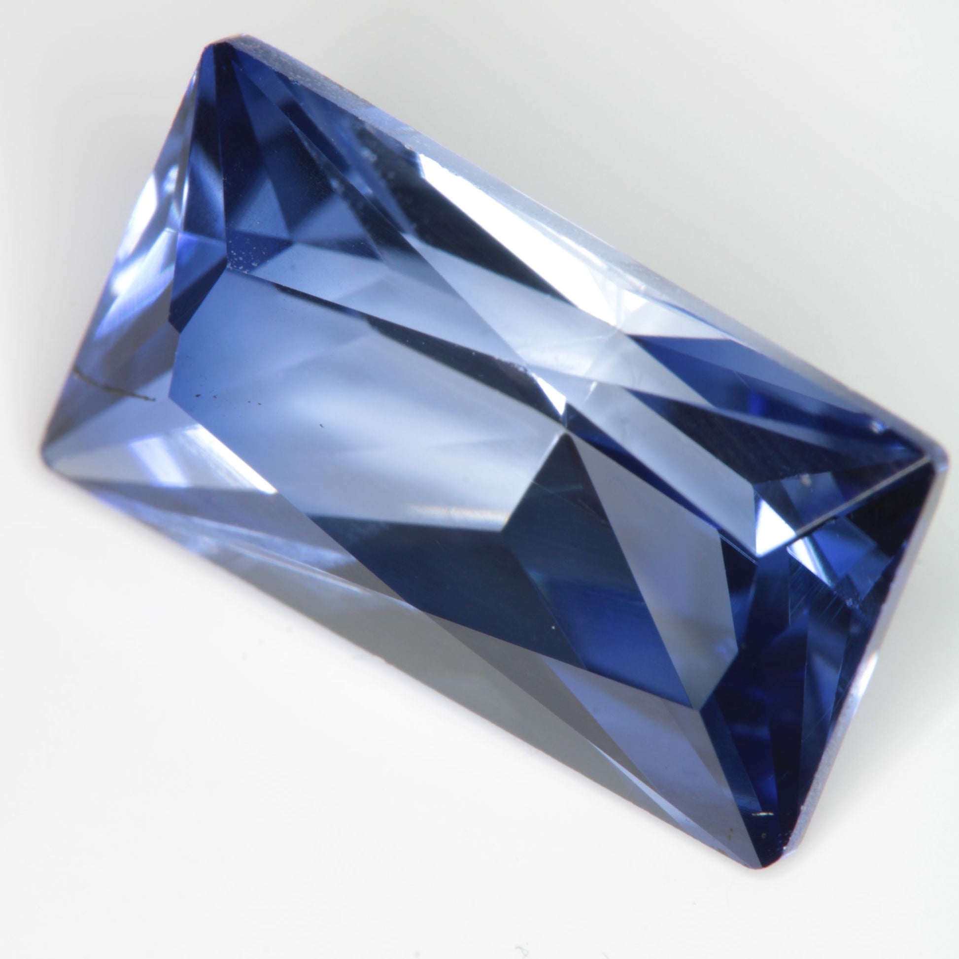 Faceted Flame Fusion Blue Sapphire Rectangle Gemstone