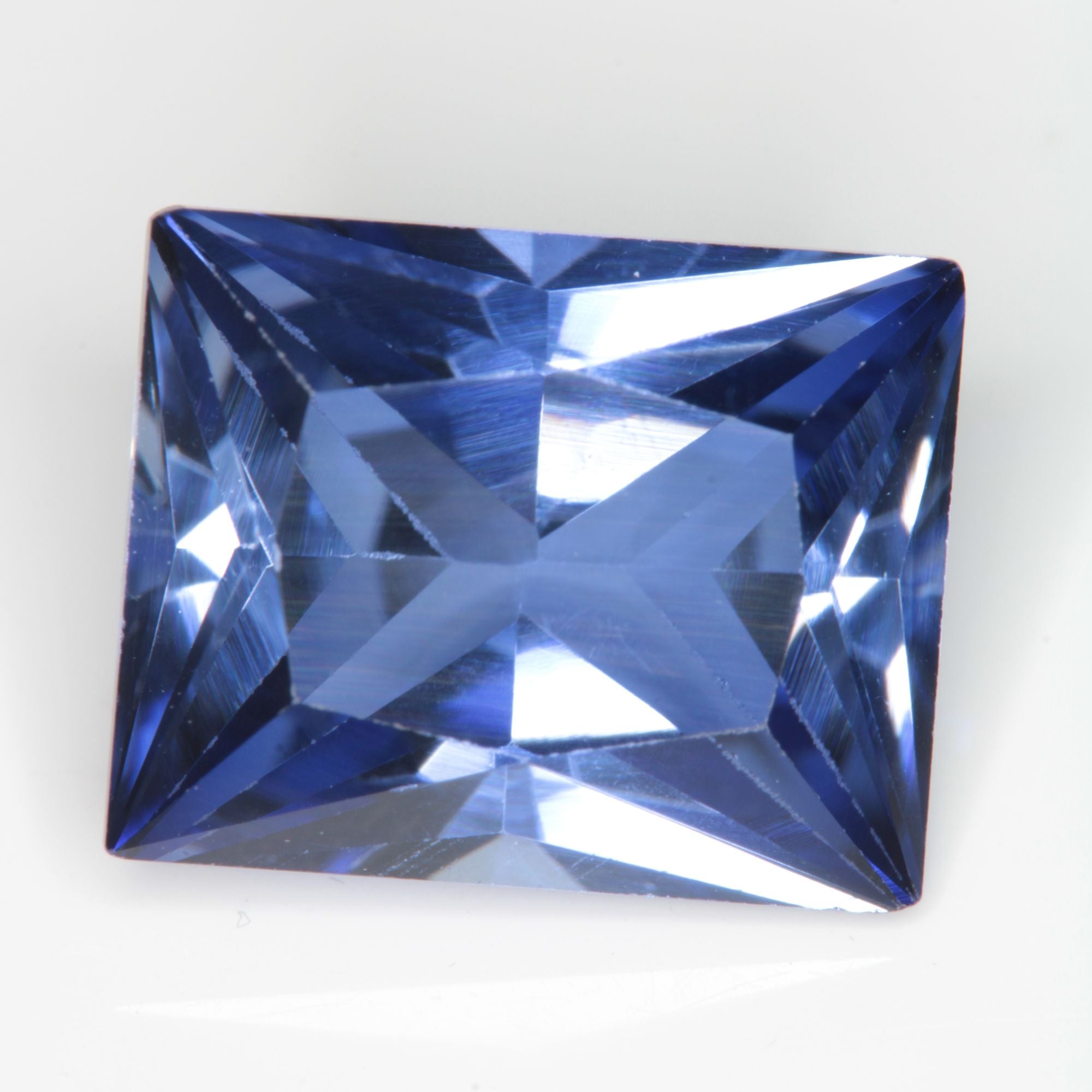 Faceted Flame Fusion Blue Sapphire Rectangle Gemstone