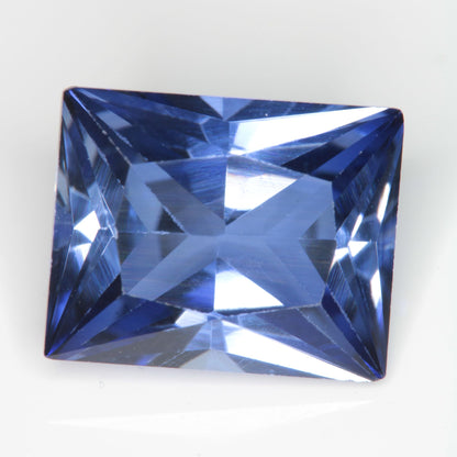 Faceted Flame Fusion Blue Sapphire Rectangle Gemstone
