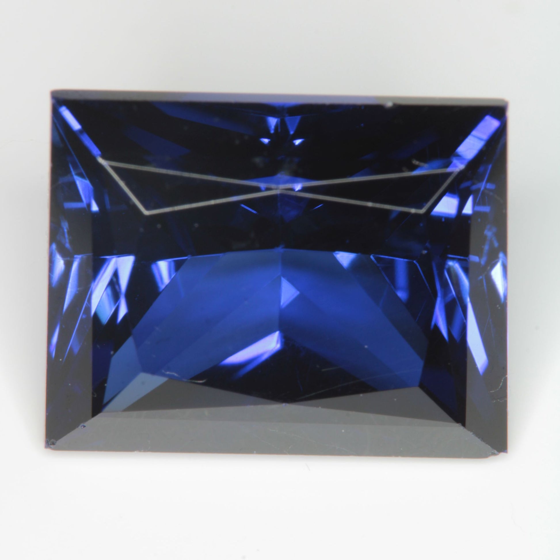 Faceted Flame Fusion Blue Sapphire Rectangle Gemstone