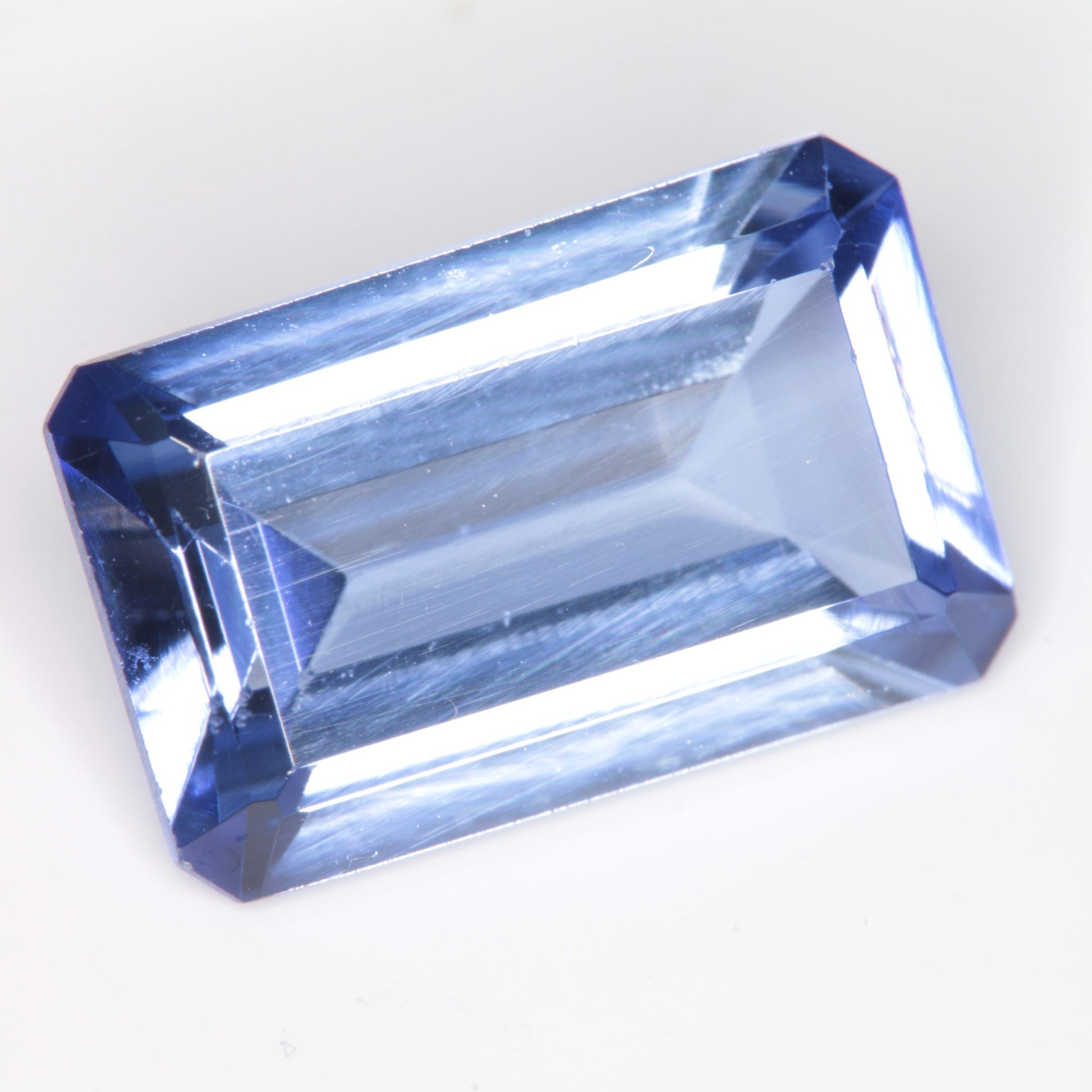Faceted Flame Fusion Blue Sapphire Rectangle Gemstone