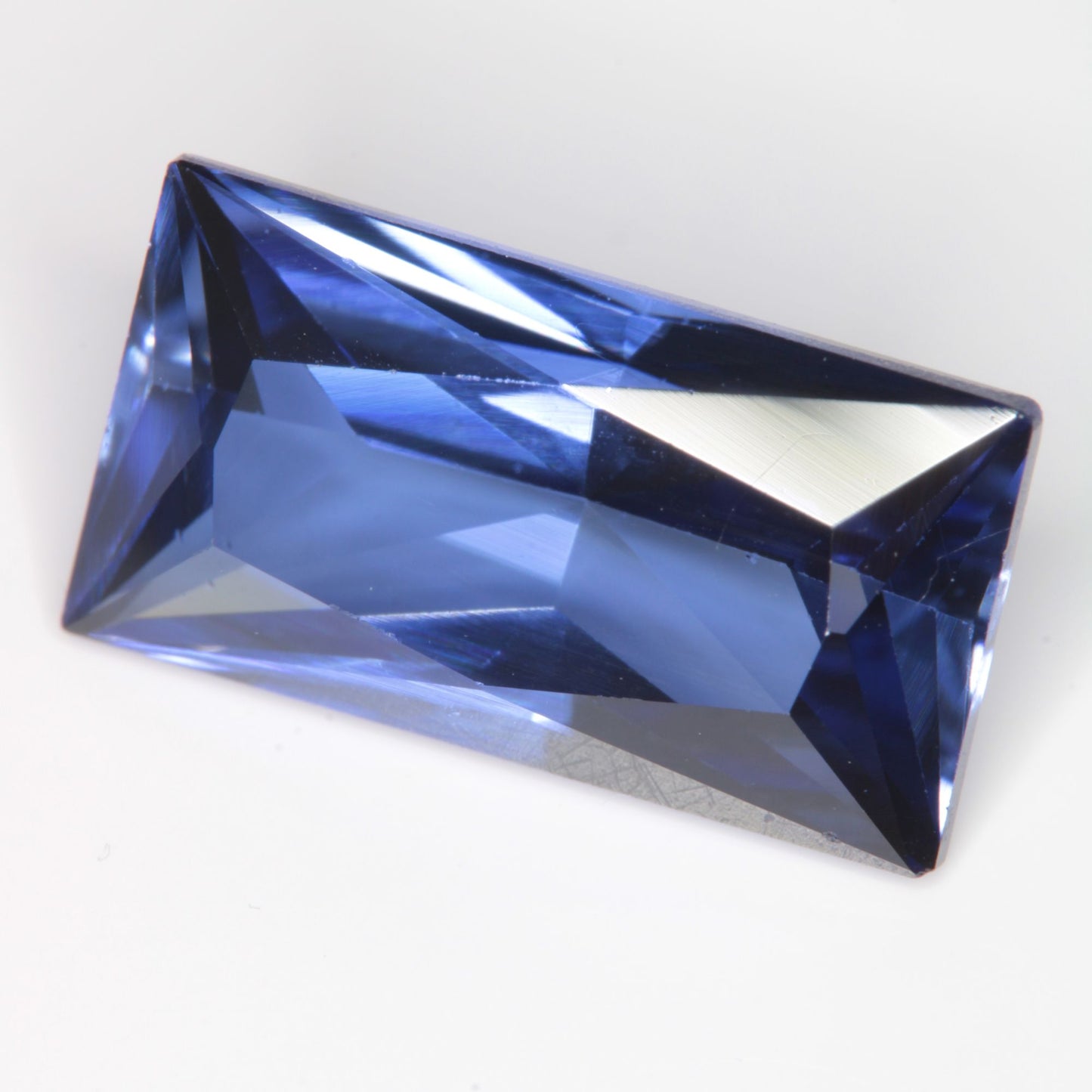 Faceted Flame Fusion Blue Sapphire Rectangle Gemstone