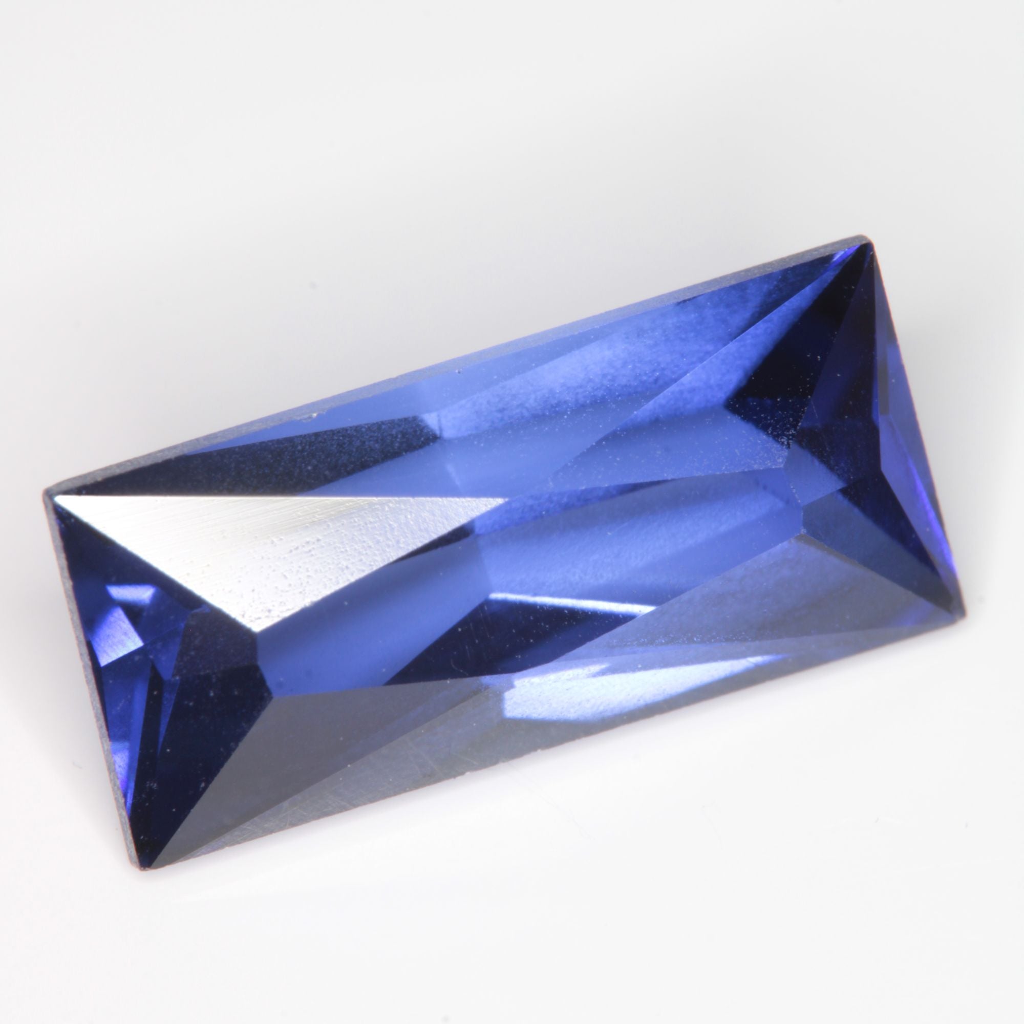 Faceted Flame Fusion Blue Sapphire Rectangle Gemstone