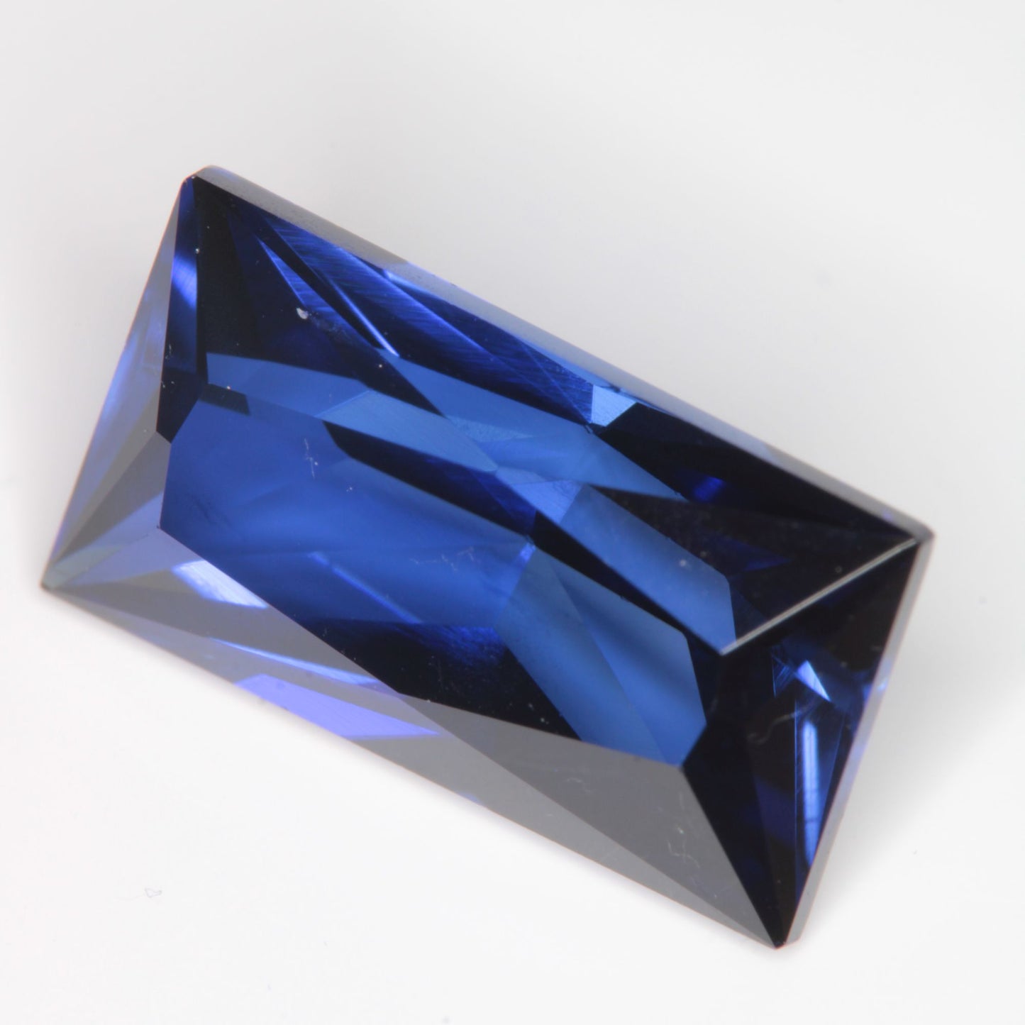 Faceted Flame Fusion Blue Sapphire Rectangle Gemstone